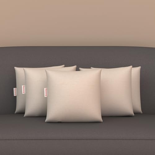 HAUSWAY Cushion for Sofa | Microfiber Square Sofa Cushion for Bed | Soft & Fluffy Pillow for Comfort and Back Support | Breathable & Washable, Cotton Canvas Pack of 5 [16" x 16"] - Image 1