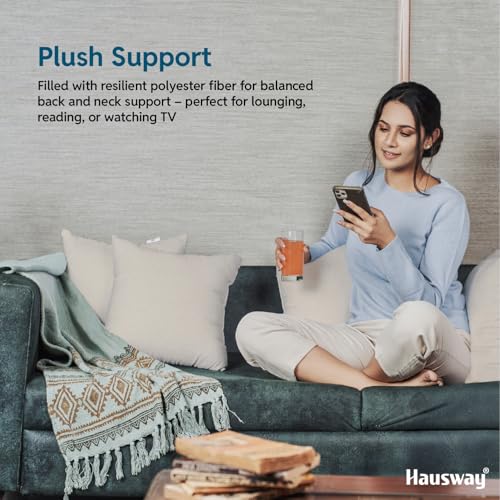 HAUSWAY Cushion for Sofa | Microfiber Square Sofa Cushion for Bed | Soft & Fluffy Pillow for Comfort and Back Support | Breathable & Washable, Cotton Canvas Pack of 5 [16" x 16"] - Image 3