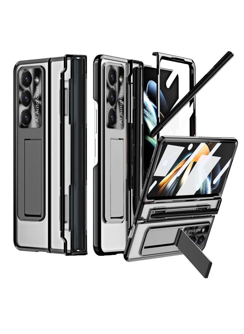 KASTWAVE Protective Case for Samsung Z Fold 5 - Compatible with S Pen & S Pen Holder & Kickstand, Stylish Gold Case with Pen Slot for Galaxy Z Fold 5 and Galaxy Z Fold 5 5G (Black)  - Image 1