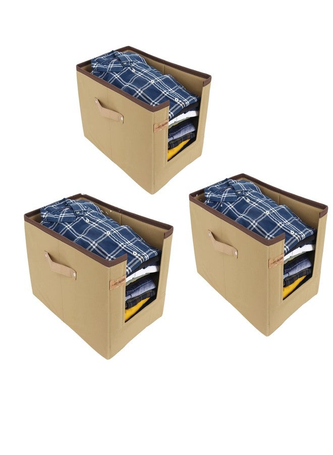 SHREY CREATION Pack of 3 Non Woven Shirt Stacker/Foldable Cloth Storage Organizer/Wardrobe Closet Organizer (Size 40 x 20 x25 Cm Beige) - Image 1