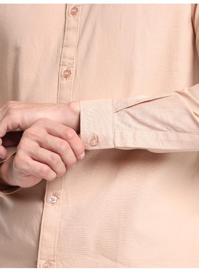Beyoung Long Sleeve Fine Peach Oxford Shirt for Men  - Image 5