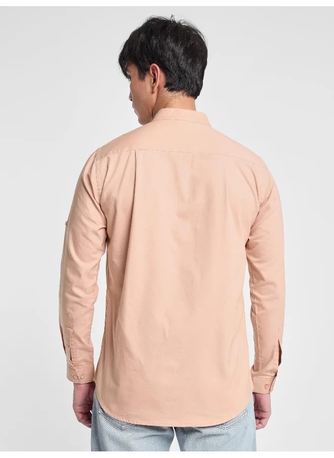 Beyoung Long Sleeve Fine Peach Oxford Shirt for Men