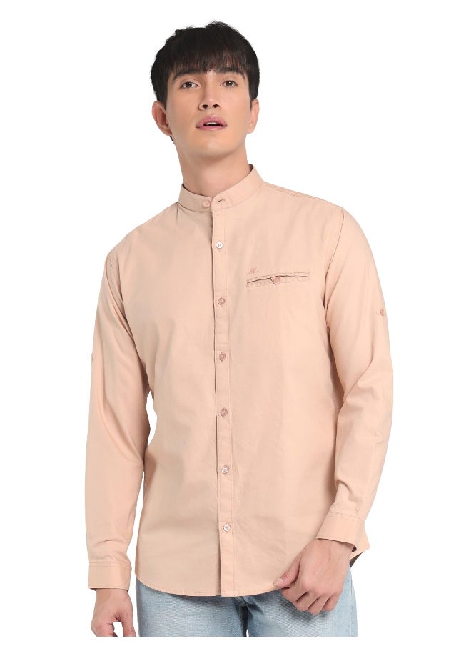 Beyoung Long Sleeve Fine Peach Oxford Shirt for Men  - Image 4