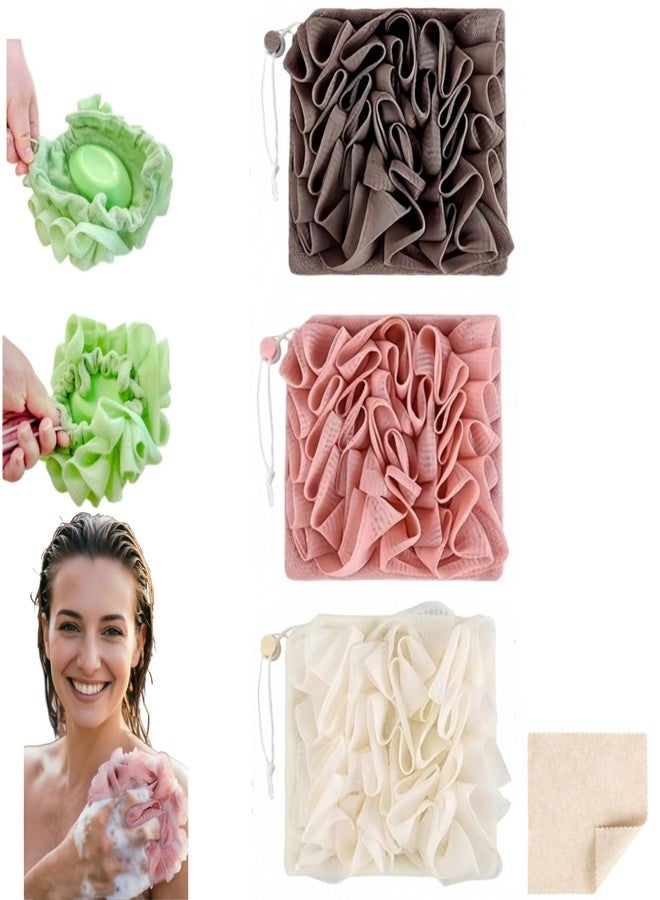 MOSYFEIBI Washcloth Loofah Combo 2-in-1 Loufee Wash Cloth That Holds Bar Soap-Exfoliation Mesh Shower Ball for Body Wash&Smooth Skin+Free Loofah Dish Towel - Image 1