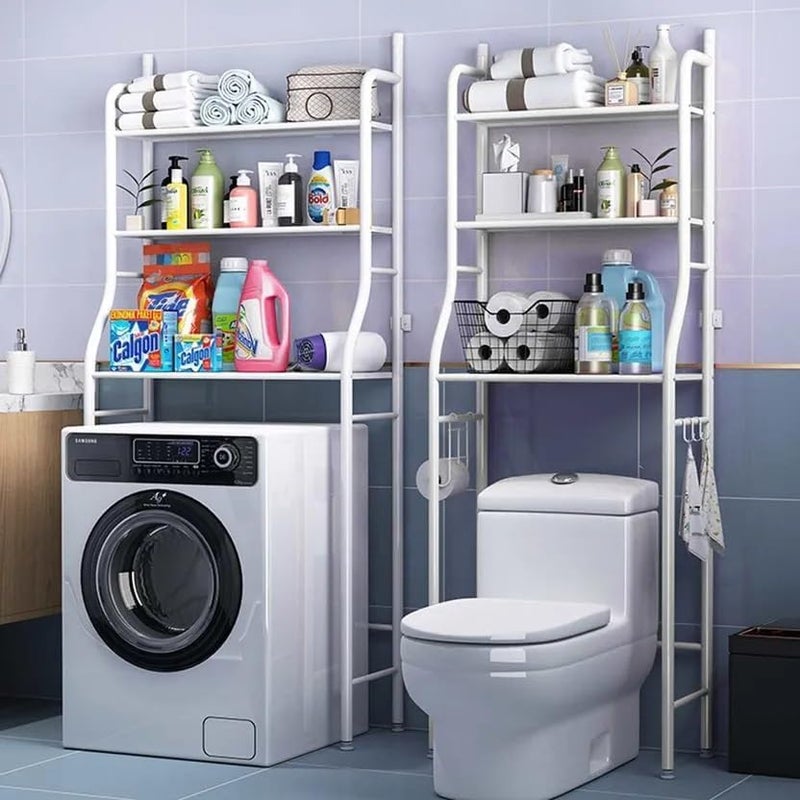 Ozoy 3 Layer Over The Washing Machine Storage Rack Metal Bathroom Shelf Space Saving Organizer for Laundry Room Wash Basin Floor Stand (White Round) - Image 3