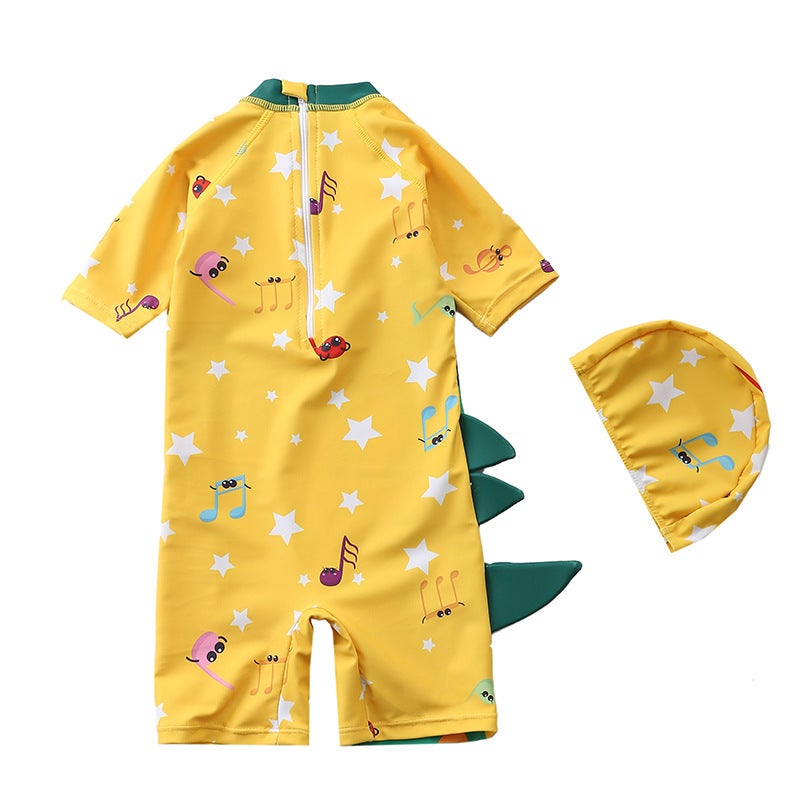Children''s Swimsuit, Boy''s One-Piece Dinosaur Hooded Swimsuit, Long-Sleeved Sun Protection Baby Hot Spring Swimsuit, Infant and Kidsren''s Style - Image 5
