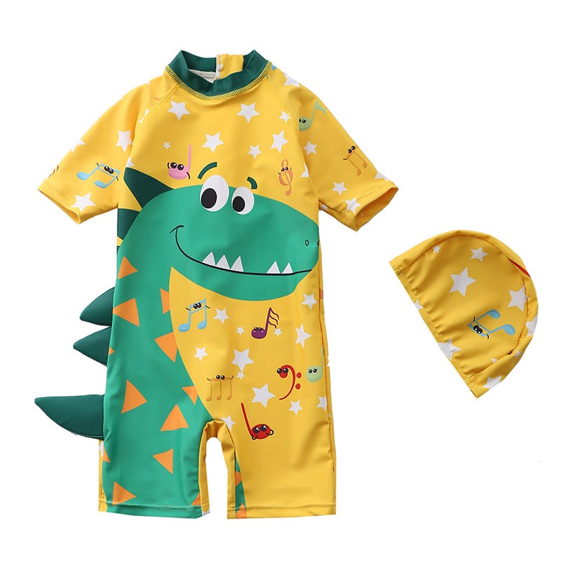 Children''s Swimsuit, Boy''s One-Piece Dinosaur Hooded Swimsuit, Long-Sleeved Sun Protection Baby Hot Spring Swimsuit, Infant and Kidsren''s Style - Image 3