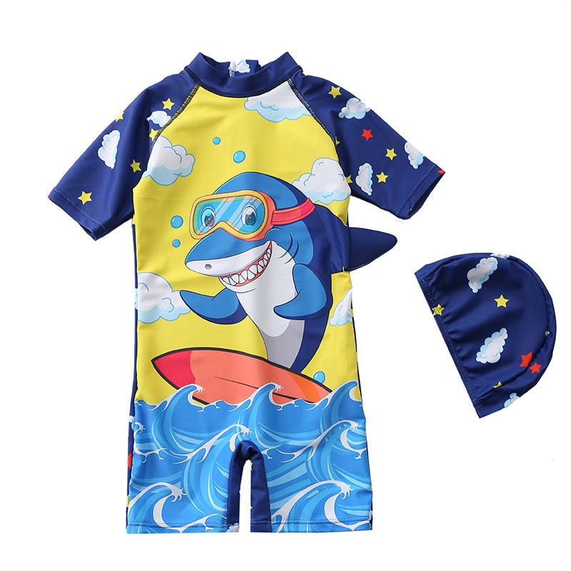 Children''s Swimsuit, Boy''s One-Piece Dinosaur Hooded Swimsuit, Long-Sleeved Sun Protection Baby Hot Spring Swimsuit, Infant and Kidsren''s Style - Image 4
