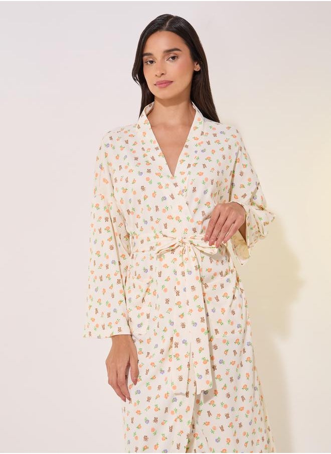 Styli Printed Long Sleeve Waist Tie-Up Robes  - Image 2