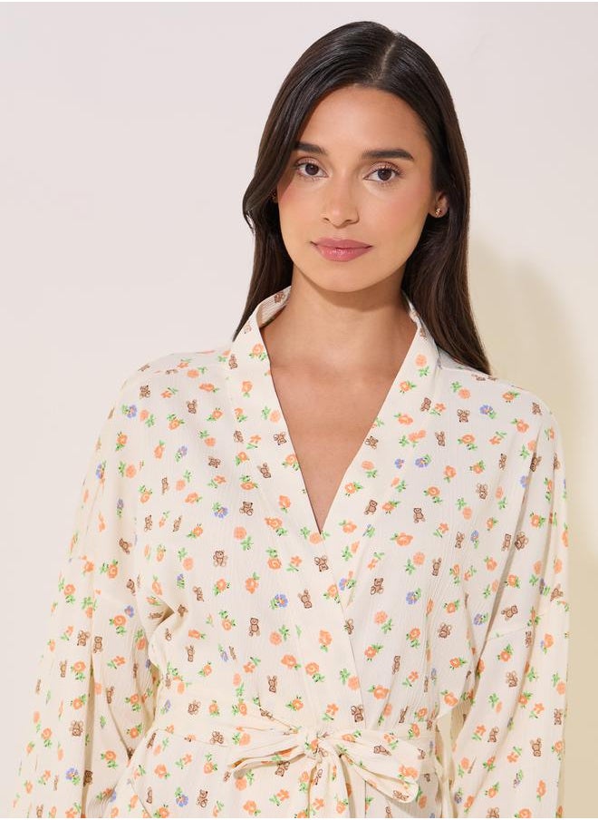 Styli Printed Long Sleeve Waist Tie-Up Robes  - Image 3