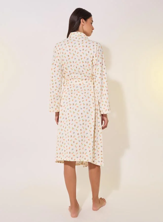 Take Two Printed Long Sleeve Waist Tie-Up Robes