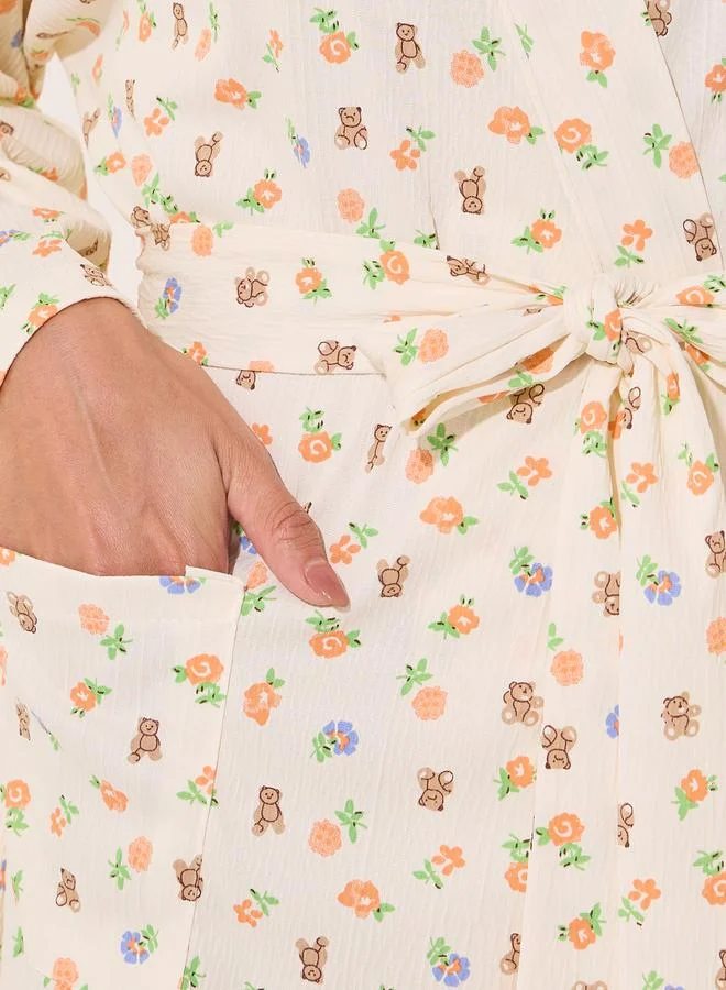 Take Two Printed Long Sleeve Waist Tie-Up Robes