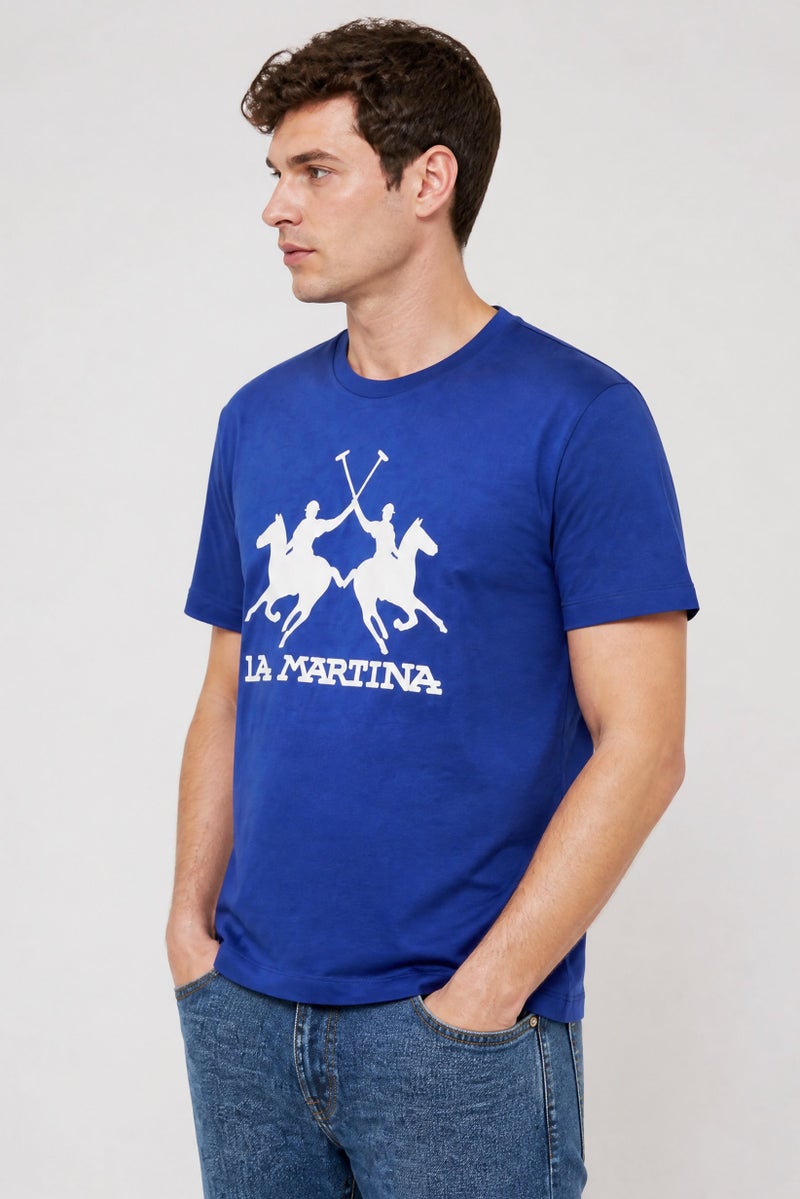 La Martina Men Crew Neck Short Sleeve Brand Logo T-Shirt, Blue - Image 4