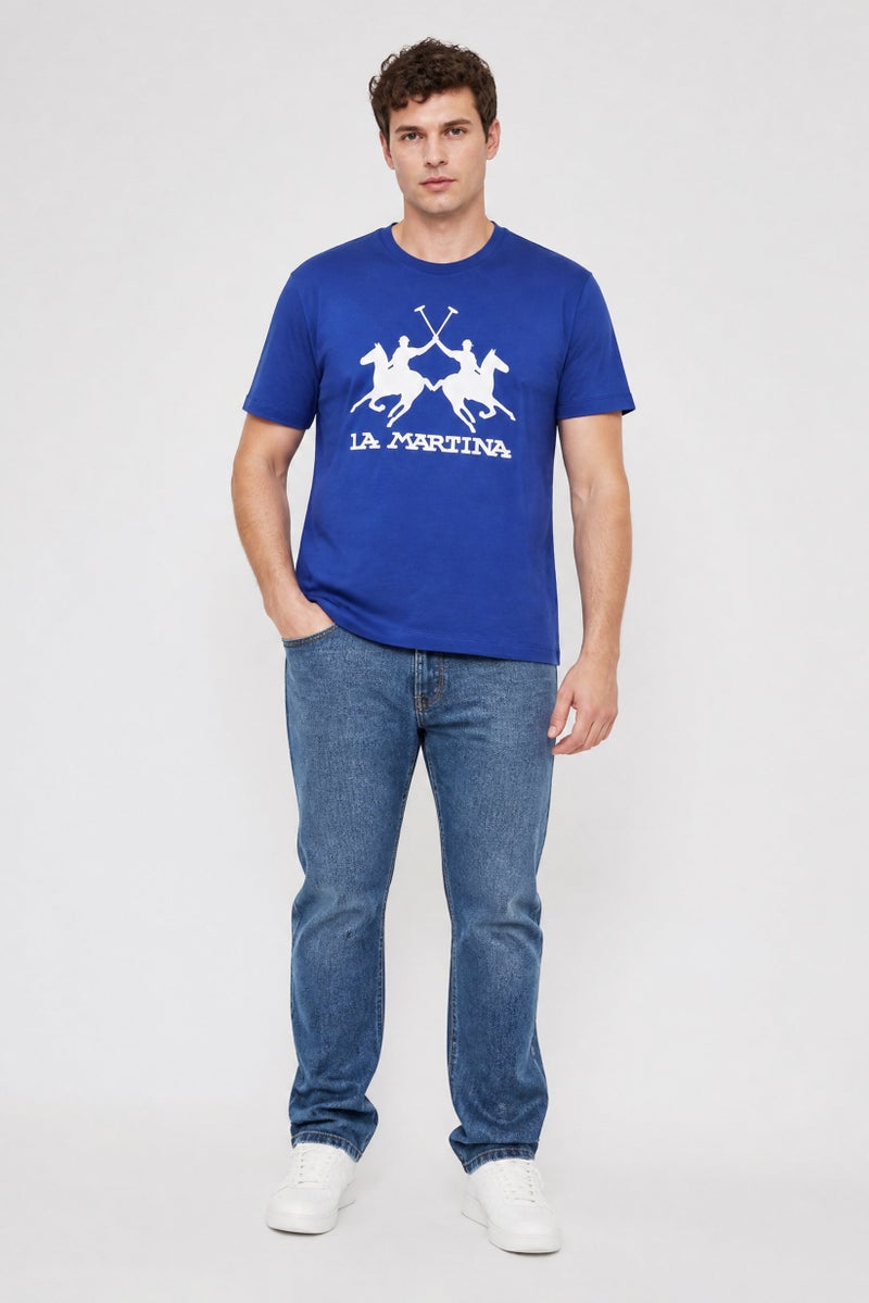 La Martina Men Crew Neck Short Sleeve Brand Logo T-Shirt, Blue - Image 2