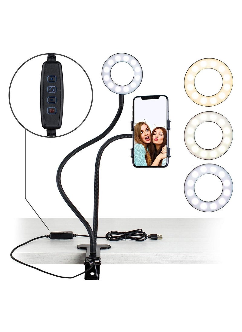 Selfie Ring Light with 24” Gooseneck Stand & Cell Phone Holder, Social Media Influencer Live-Streaming Phone Mount and Light Kit for Live Stream Office Kitchen - Image 1