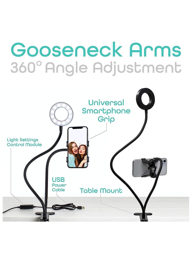 Selfie Ring Light with 24” Gooseneck Stand & Cell Phone Holder, Social Media Influencer Live-Streaming Phone Mount and Light Kit for Live Stream Office Kitchen - Image 3