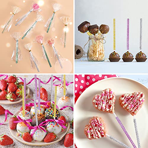 MGWOTH 24 Pack Bling Cake Pop Sticks and Wrapper Kit, Rhinestone Lollipop Making Decor Set with Twist Ties & Bags, Diamond Candy Holder for Chocolate Fruit Dessert Treat Buffet Decor Wedding Party Table - Image 3