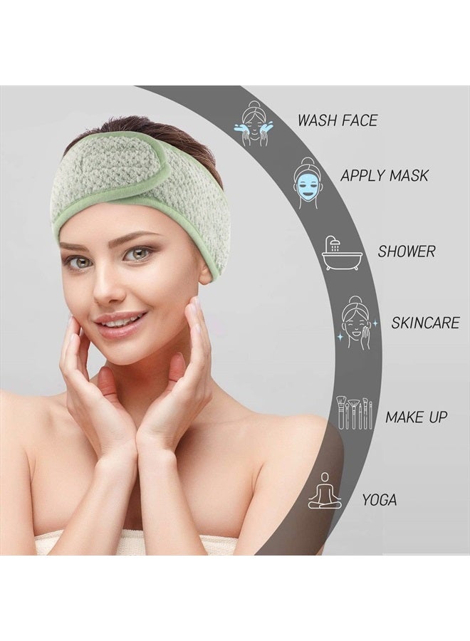 Whaline 4Pcs Spa Facial Headband Super Absorption Makeup Hair Wrap Adjustable Coral Fleece Hair Band Soft Towel Head Band for Face Washing Shower Sports (Pea Green, Pink-Orange, Blue, Light Purple) - Image 4