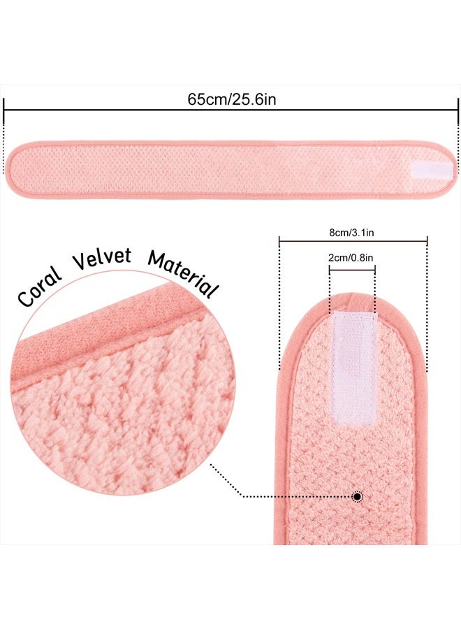 Whaline 4Pcs Spa Facial Headband Super Absorption Makeup Hair Wrap Adjustable Coral Fleece Hair Band Soft Towel Head Band for Face Washing Shower Sports (Pea Green, Pink-Orange, Blue, Light Purple) - Image 2