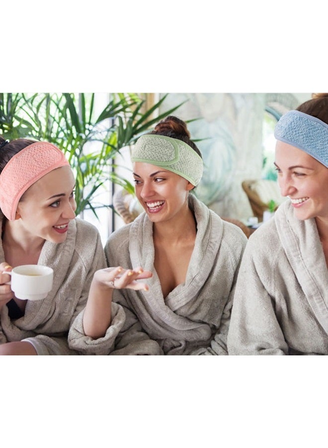 Whaline 4Pcs Spa Facial Headband Super Absorption Makeup Hair Wrap Adjustable Coral Fleece Hair Band Soft Towel Head Band for Face Washing Shower Sports (Pea Green, Pink-Orange, Blue, Light Purple) - Image 5
