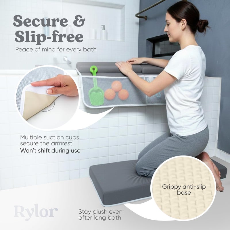 Rylor Premium Baby Bath Kneeler Mat & Elbow Rest Pad Set â€“ Comfortable Bath Kneeler and Elbow Kneeling Rest Pad for Parents, Extra Long 26'', 2.4'' Thick, Non-Slip Support for Easy Bath Time (Grey) - Image 4