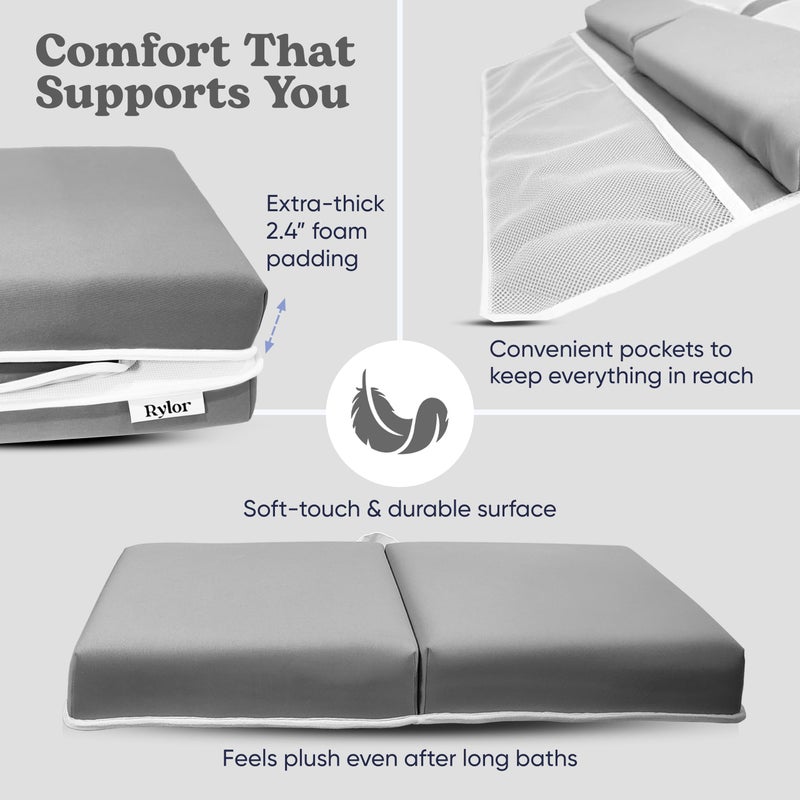 Rylor Premium Baby Bath Kneeler Mat & Elbow Rest Pad Set â€“ Comfortable Bath Kneeler and Elbow Kneeling Rest Pad for Parents, Extra Long 26'', 2.4'' Thick, Non-Slip Support for Easy Bath Time (Grey) - Image 5