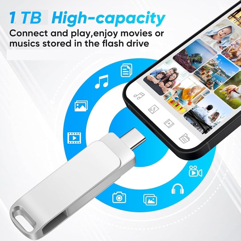 LINJIE 1Tb Usb 3.0 Flash Drive,1Tbs Usb 3.0 Memory Stick Thumb Drive Usb,Photo Storage Memory Stick External Storage Compatible,Compatible With Iphone, Android, Laptops & Tablets.(Silver) (1TB) - Image 5