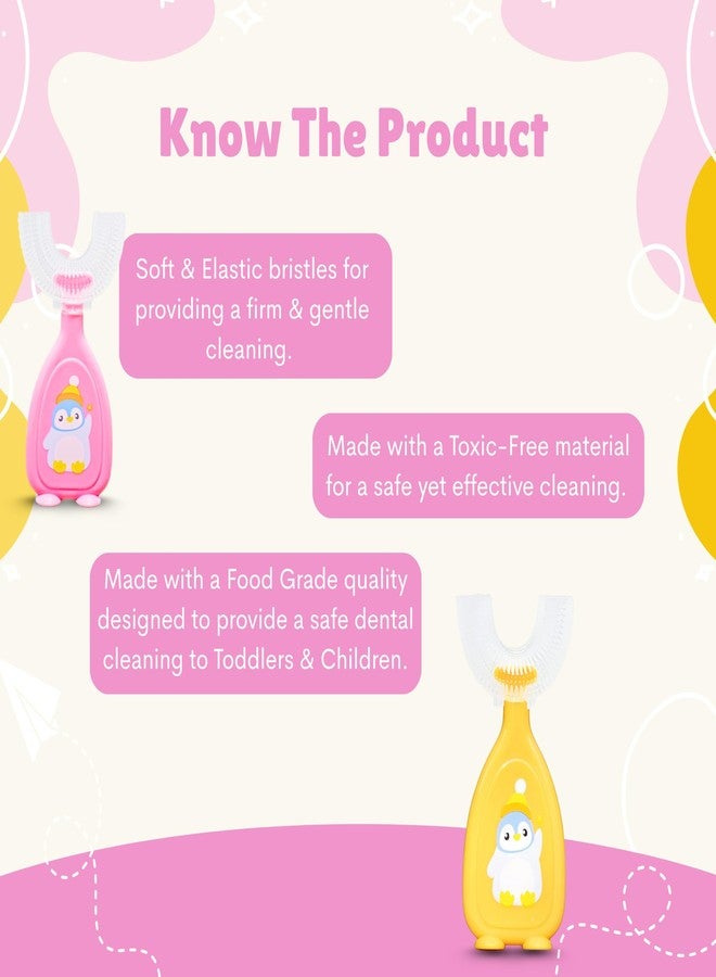 TOYPENTER U-Shaped Toothbrush for Baby | 360° Oral Teeth Cleaning Tools | Infants Toothbrush with Food Grade Silicone Head | Manual Toothbrush For new Born Baby (Pack of 2) (pink&yellow, cm) - Image 5