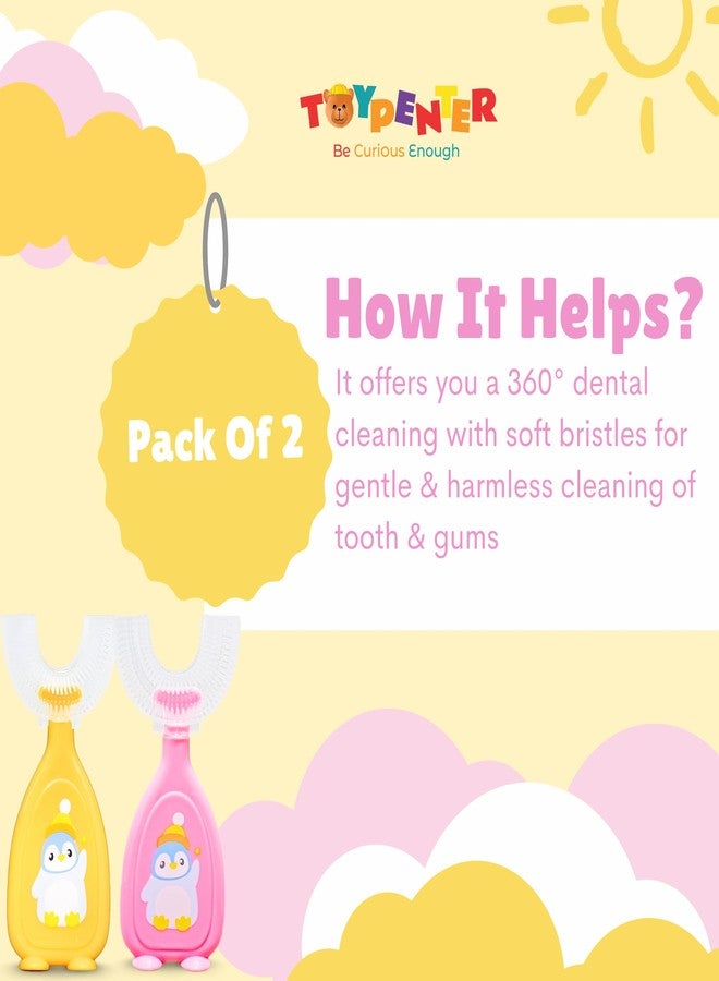 TOYPENTER U-Shaped Toothbrush for Baby | 360° Oral Teeth Cleaning Tools | Infants Toothbrush with Food Grade Silicone Head | Manual Toothbrush For new Born Baby (Pack of 2) (pink&yellow, cm) - Image 3