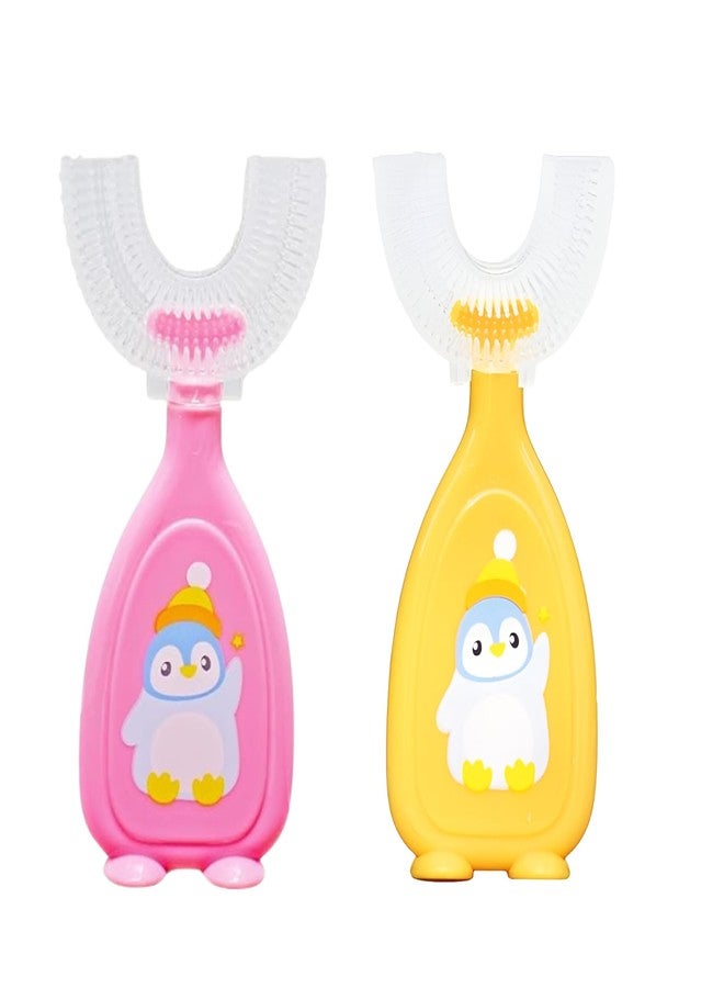 TOYPENTER U-Shaped Toothbrush for Baby | 360° Oral Teeth Cleaning Tools | Infants Toothbrush with Food Grade Silicone Head | Manual Toothbrush For new Born Baby (Pack of 2) (pink&yellow, cm) - Image 1