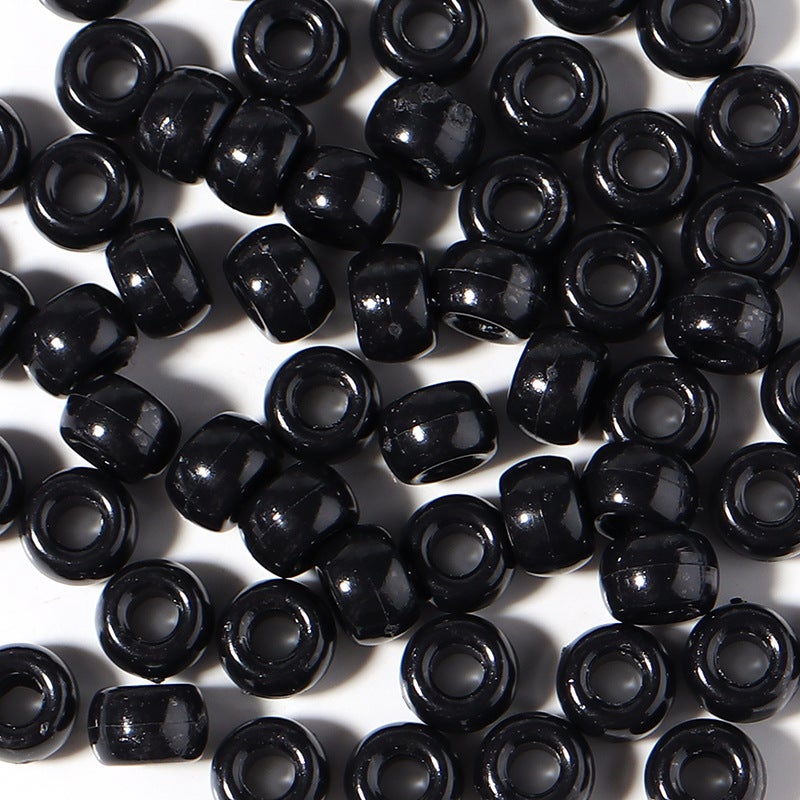 100Pcs Large Hole Beads, Colorful Onion Powder, Matte Barrel Pony Beads Solid color black 