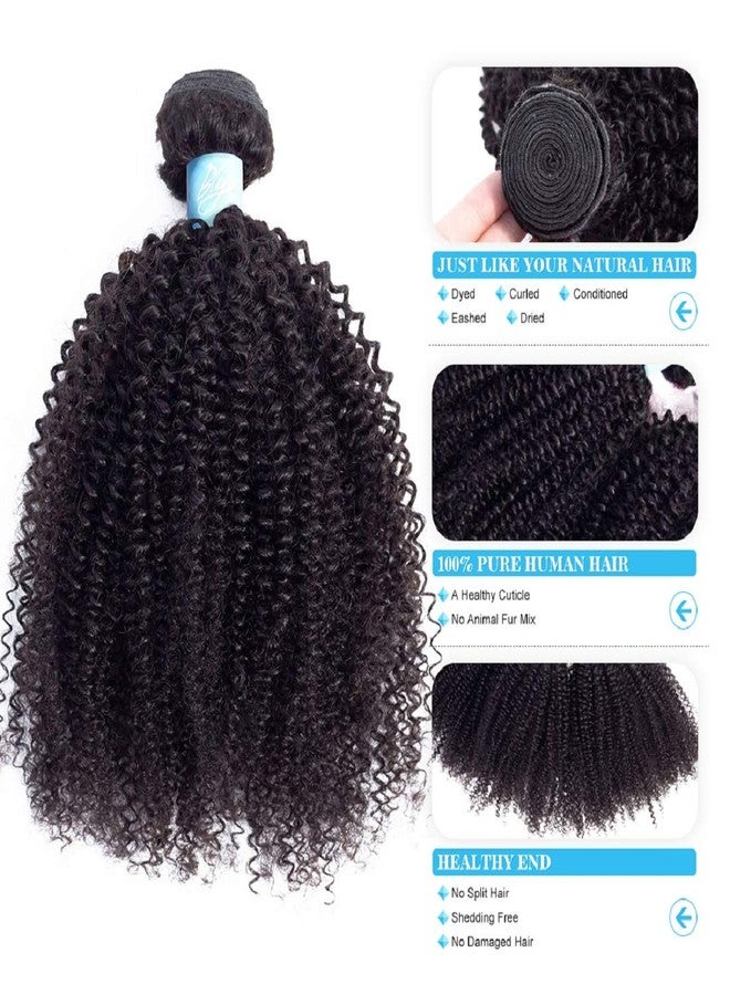 BLY Mongolian Afro Kinky Curly Boho Human Braiding Hair 3 Bundles (14 16 18inches) Unprocessed Hair Weave Weft Big Hair for Black Women Natural Color - Image 4
