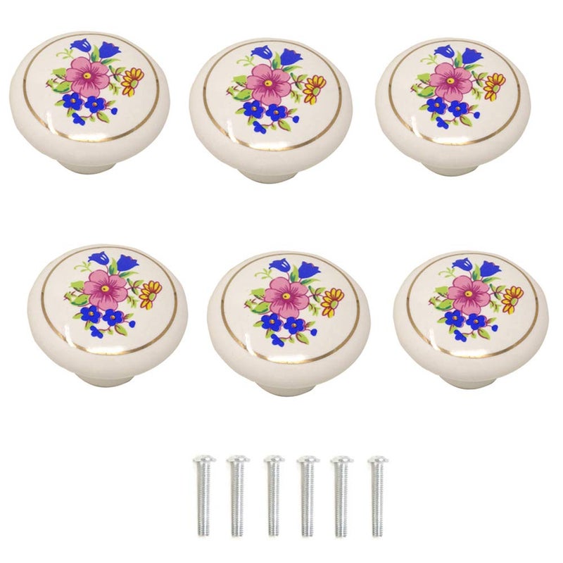 yueton 6Pcs 1-1/2 inch Hand Painted Ceramic Knobs Kitchen Cabinet Retro Vintage Door Drawer Handles Pulls for Dresser Cupboard Wardrobe (Orchid) - Image 4