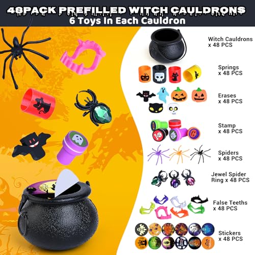Shemira 384 PCS Halloween Party Favors Bulk for Kids 48 Pack Prefilled Witch Cauldrons with Halloween Toys Halloween Goodie Bag Fillers Halloween Party Supplies Halloween Miniatures Novelty Toys - Image 5