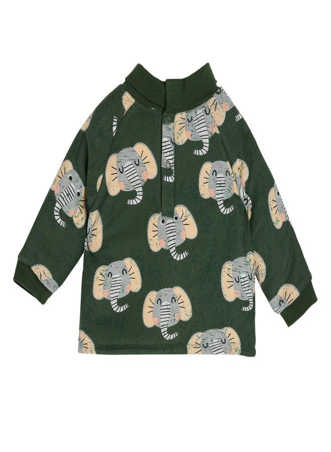 miniklub Baby High Neck Full Sleeve Knitted Cotton Green Color Sweat Shirt (9-12M) - Image 1