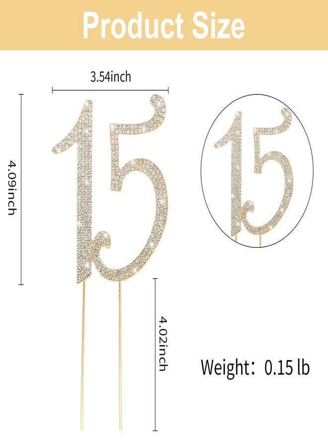 BAHABY Gold 15th Birthday Cake Topper Rhinestones Cake Decorations for 15th Birthday Party - Image 3
