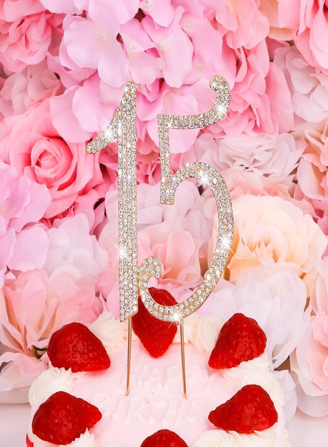 BAHABY Gold 15th Birthday Cake Topper Rhinestones Cake Decorations for 15th Birthday Party - Image 4