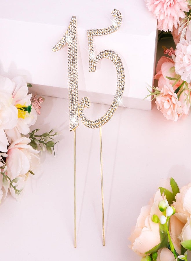 BAHABY Gold 15th Birthday Cake Topper Rhinestones Cake Decorations for 15th Birthday Party - Image 2