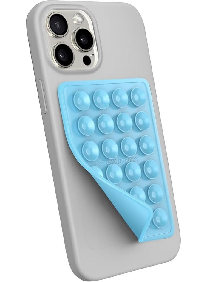 StickyGrippy Suction Phone Case Mount, Sillicon Adhesive Phone Accessory for iPhone and Android, Hands-Free Fidget Toy Mirror Shower Phone Holder, Tiktok Videos and Selfies (Pearl Blue) - Image 3