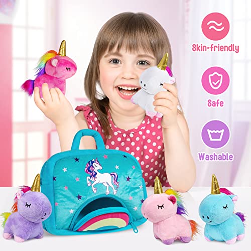 KMUYSL Toys for 18 Months+ Year Old Girls, Plush Stuffed Animal with 5 Unicorn Babies in Plush Bag Toy, Soft Plush Toys Set, Christmas Birthday Gifts for 2 3 4 5 6 7 8 Girls Boys Baby, Toddler, Kids - Image 3