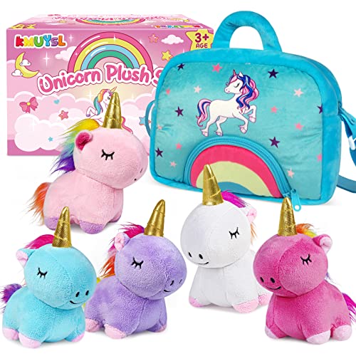 KMUYSL Toys for 18 Months+ Year Old Girls, Plush Stuffed Animal with 5 Unicorn Babies in Plush Bag Toy, Soft Plush Toys Set, Christmas Birthday Gifts for 2 3 4 5 6 7 8 Girls Boys Baby, Toddler, Kids - Image 1