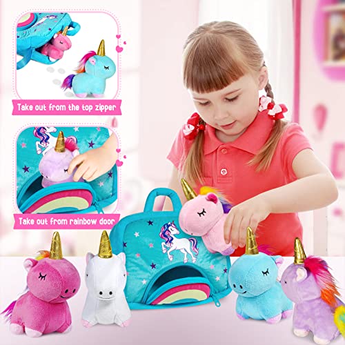 KMUYSL Toys for 18 Months+ Year Old Girls, Plush Stuffed Animal with 5 Unicorn Babies in Plush Bag Toy, Soft Plush Toys Set, Christmas Birthday Gifts for 2 3 4 5 6 7 8 Girls Boys Baby, Toddler, Kids - Image 4