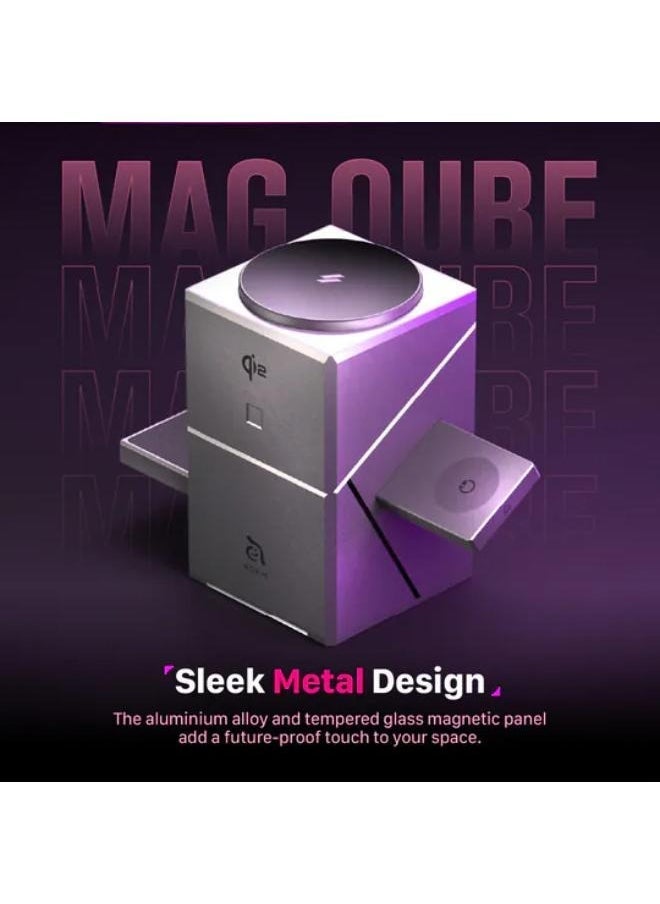 ELTRAZONE شاحن مغناطيسي لاسلكي 3 في 1 ماج كيوبي Qi2، محطة شحن سريعة 15 واط لهواتف آيفون 12/13/14/15/16، ساعة آبل وآيربودز | شاحن ذكي Qi2 - Image 1