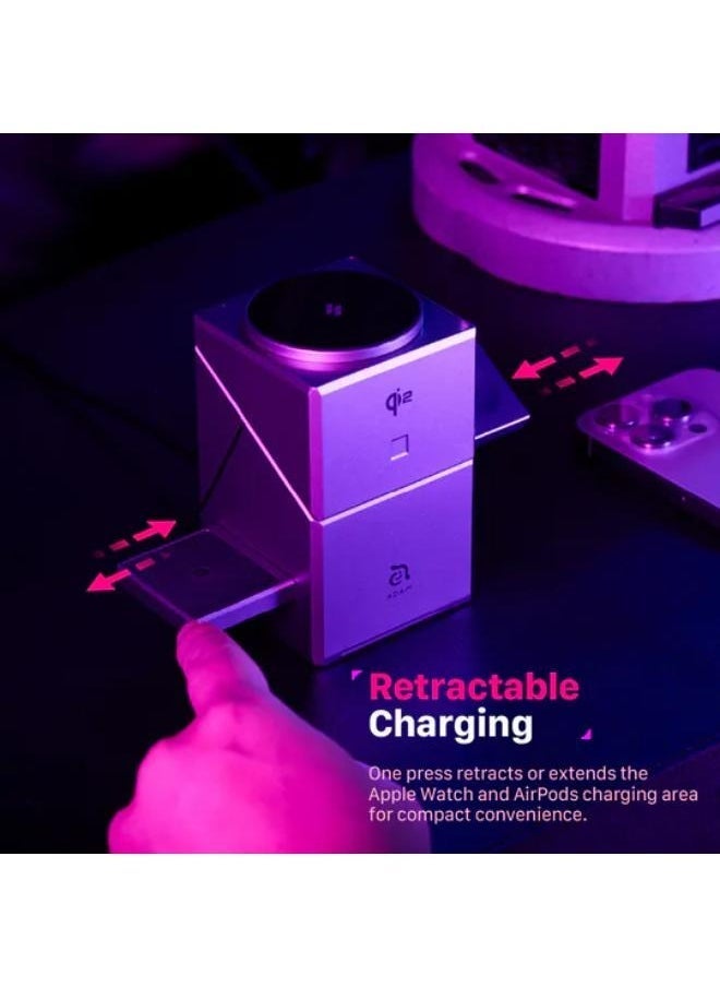 ELTRAZONE شاحن مغناطيسي لاسلكي 3 في 1 ماج كيوبي Qi2، محطة شحن سريعة 15 واط لهواتف آيفون 12/13/14/15/16، ساعة آبل وآيربودز | شاحن ذكي Qi2 - Image 4