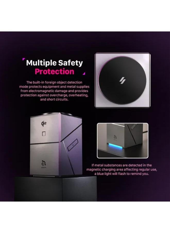 ELTRAZONE شاحن مغناطيسي لاسلكي 3 في 1 ماج كيوبي Qi2، محطة شحن سريعة 15 واط لهواتف آيفون 12/13/14/15/16، ساعة آبل وآيربودز | شاحن ذكي Qi2 - Image 3
