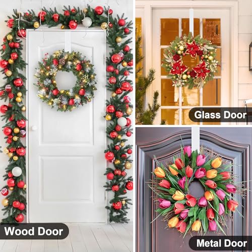 HEYHOUSE Wreath Hanger,Adjustable Length 14.9-25 Inch Metal Door Hanger,Wreath Hanger for Front Door 20 lbs Larger Christmas Wreaths Decorations HookWhite - Image 3