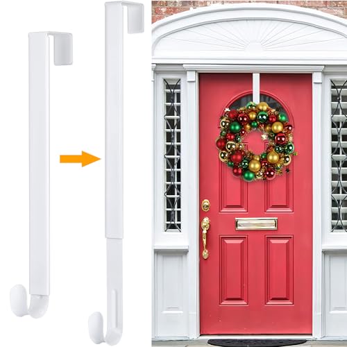 HEYHOUSE Wreath Hanger,Adjustable Length 14.9-25 Inch Metal Door Hanger,Wreath Hanger for Front Door 20 lbs Larger Christmas Wreaths Decorations HookWhite - Image 1
