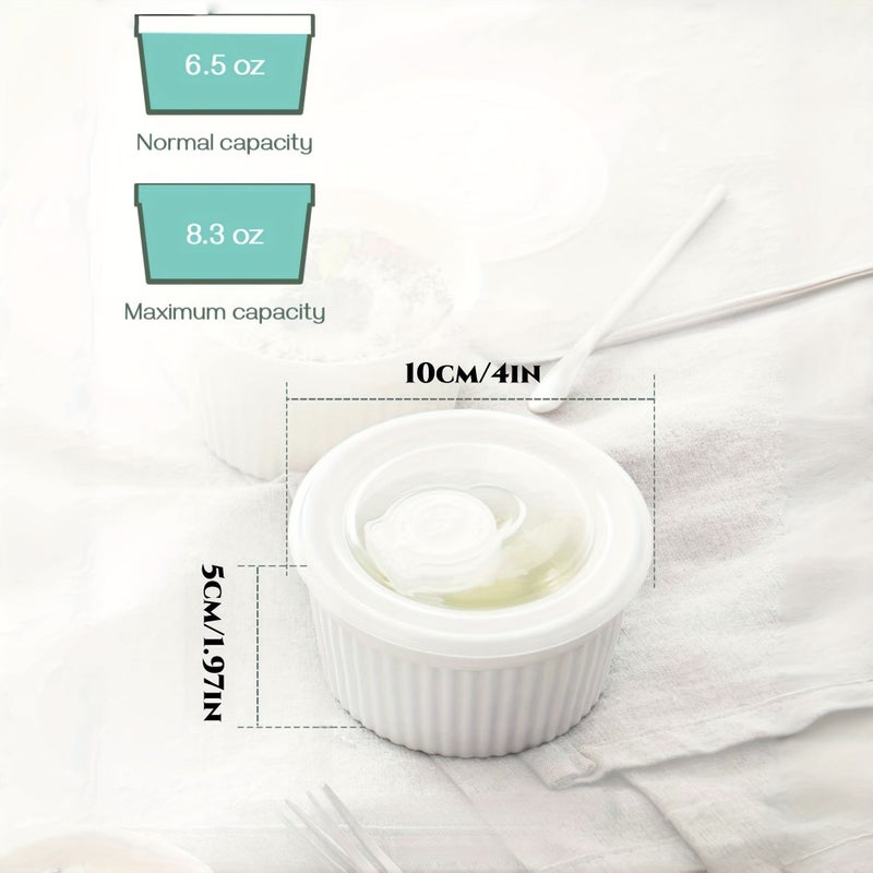 6 Pcs 8 Oz Oven Safe Porcelain White Ramekins With Lids Creme Brulee Bowls Souffle Dishes For Baking Stackable - Image 3