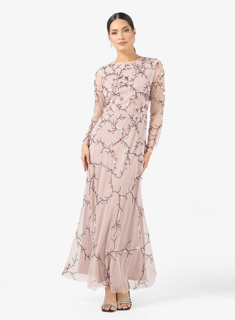 فروك اند فرل فستان ماكسي بياقة مستديرة وترتر - Image 1