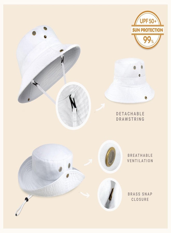 CHOK.LIDS Classic Cotton Wide Brim Bucket Hat with Adjustable String Trendy Unisex Sun Hat Lightweight Outdoor Travel Boonie (White) - Image 2